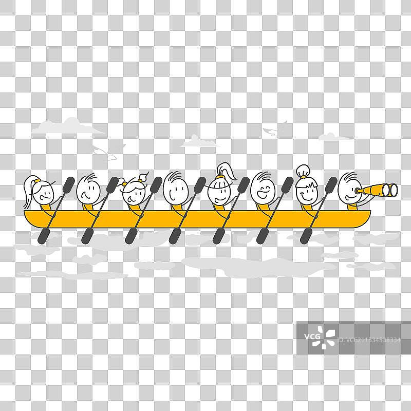 团队合作的人们在河上划船图片素材