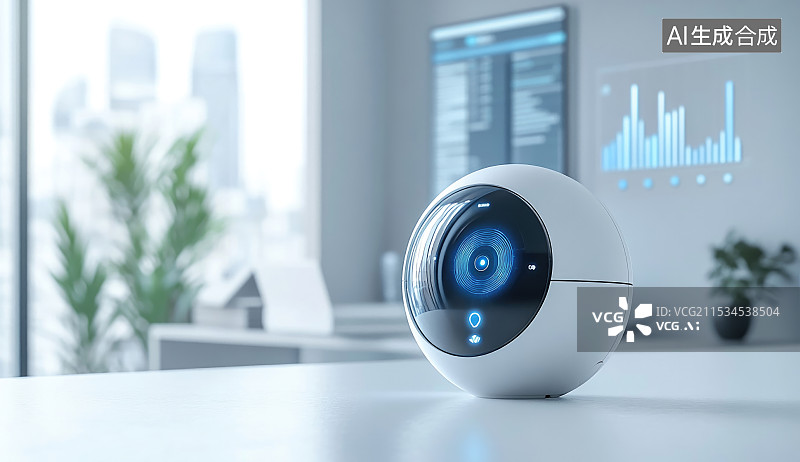 【AI数字艺术】带运动传感器的未来安全闭路电视摄像机。扫描该区域以进行监控图片素材
