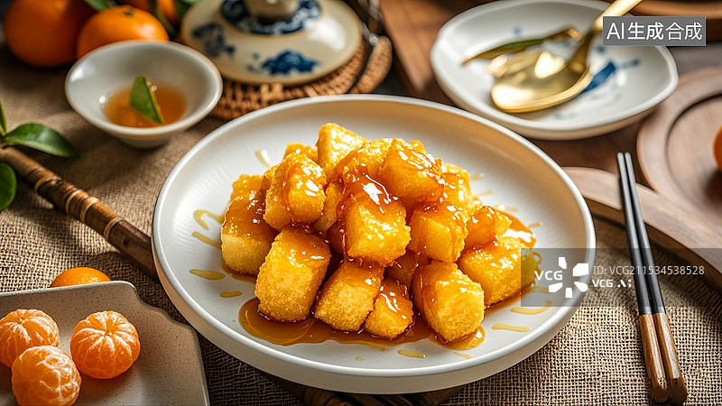 【AI数字艺术】中国美食鲁菜拔丝山药图片素材