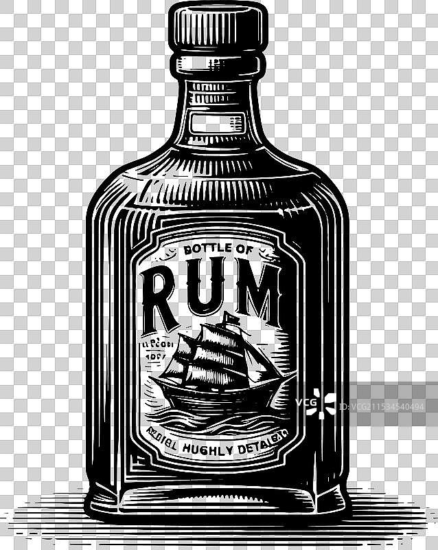 手绘的朗姆酒瓶标签，设计精美复杂图片素材