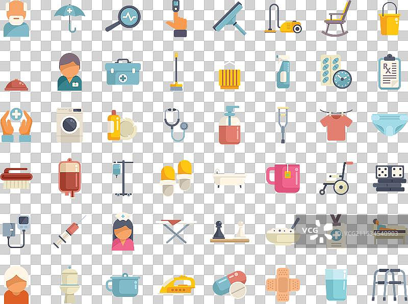 老年人生活方式和居家护理服务图标集图片素材