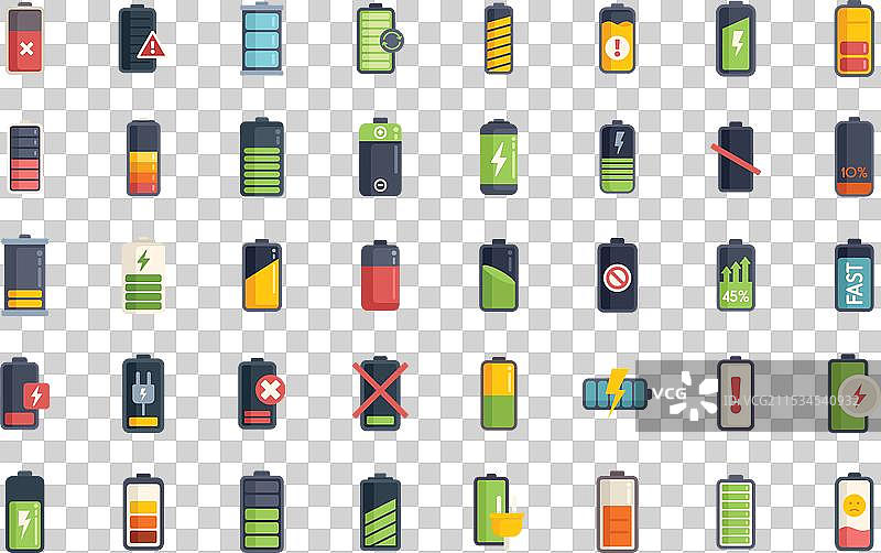一组显示不同状态的电池充电图标图片素材