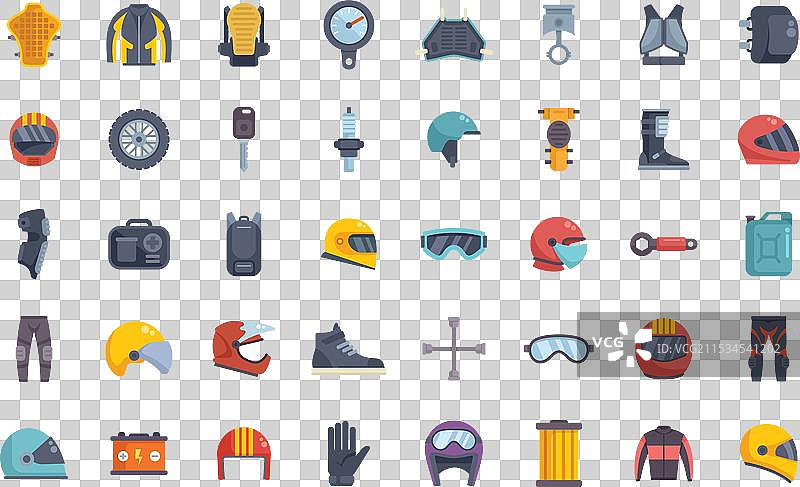 摩托车装备和服装图标展示图片素材