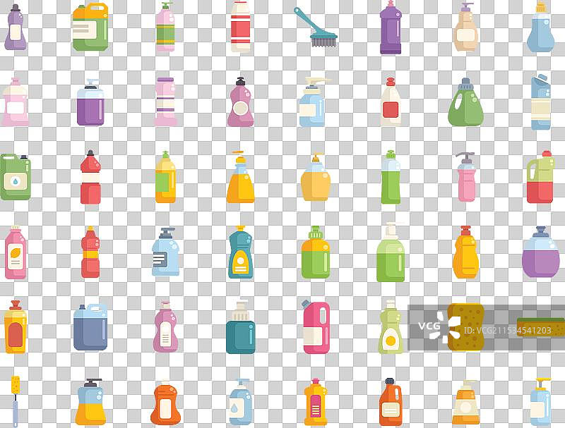 清洁产品瓶子和海绵图标集图片素材