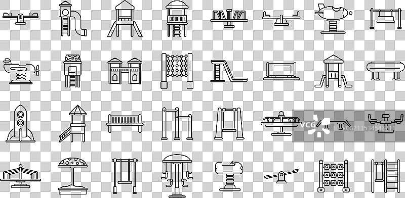 幼儿园户外娱乐区图标集图片素材