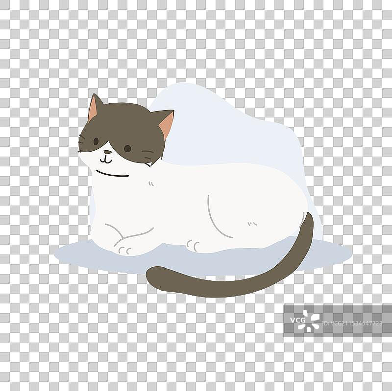 可爱的卡哇伊猫咪，悠闲地坐着和躺着图片素材