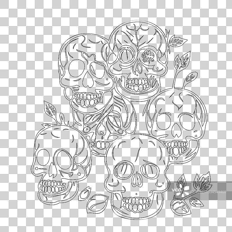 糖骷髅轮廓草图图片素材