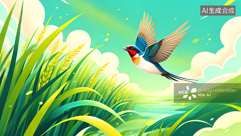 【AI数字艺术】春天燕子插画图片素材