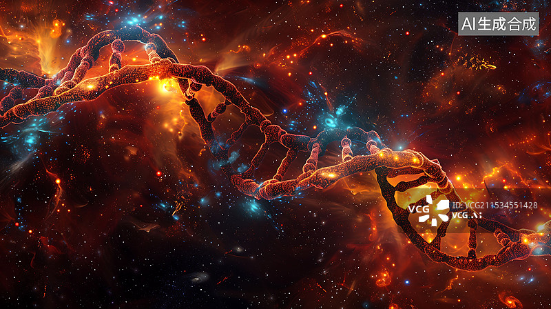 【AI数字艺术】3D渲染科技感DNA链 横版图片素材