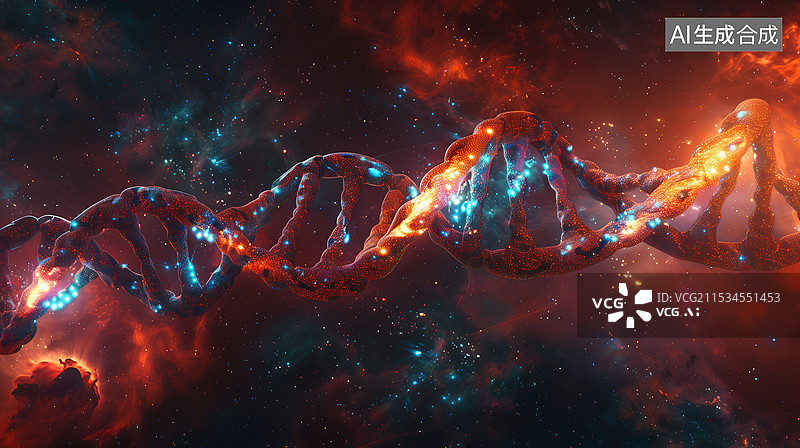 【AI数字艺术】3D渲染科技感DNA链 横版图片素材