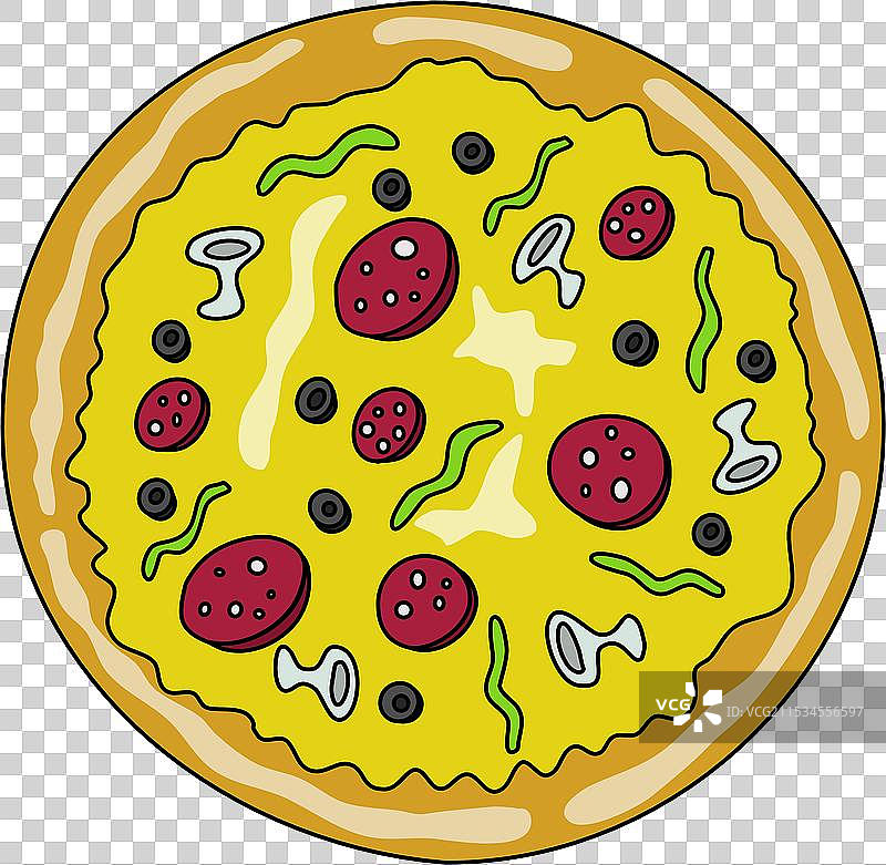 色彩缤纷的卡通披萨，上面有各种配料图片素材