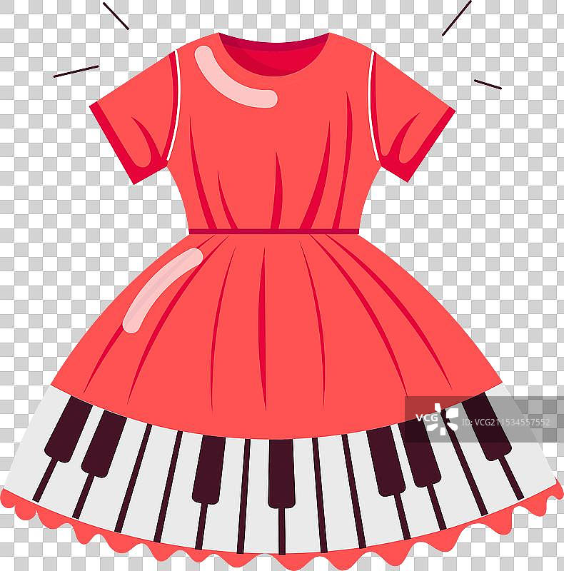 基本的平面风格钢琴裙贴纸图片素材