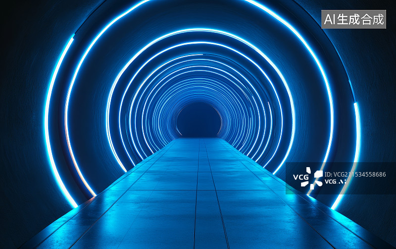 【AI数字艺术】3D霓虹灯下的抽象空间图片素材