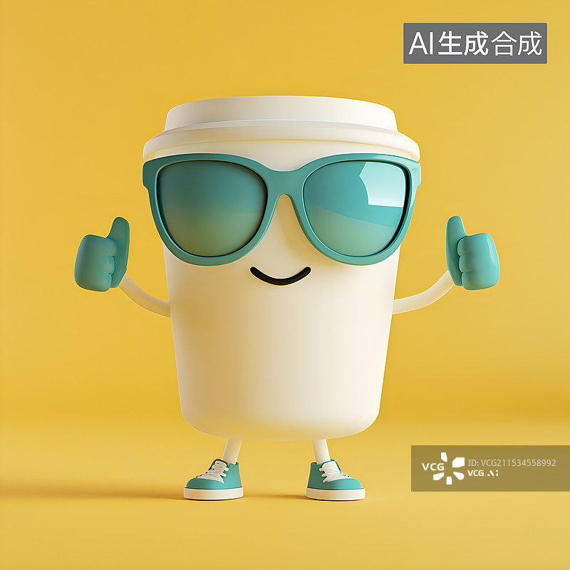 【AI数字艺术】咖啡，咖啡杯，墨镜，表情，卡布奇诺图片素材
