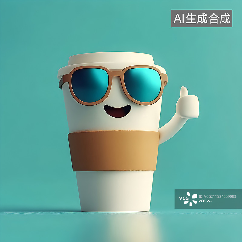 【AI数字艺术】咖啡，咖啡杯，墨镜，表情，卡布奇诺图片素材