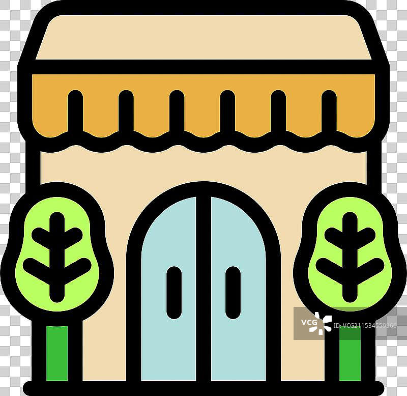 小型企业的建筑外立面，带有遮阳篷和图片素材