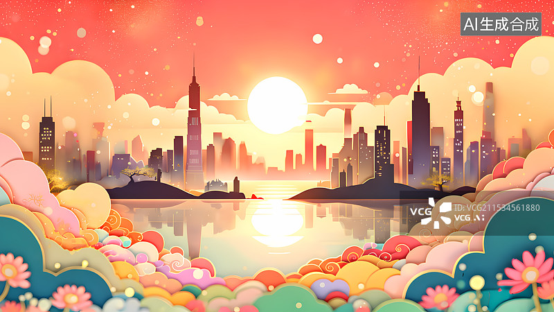 【AI数字艺术】现代城市插画图片素材