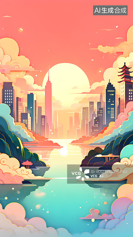 【AI数字艺术】现代城市插画图片素材