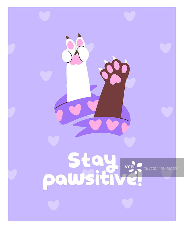 带有小猫爪子和漫画的搞笑卡片设计图片素材