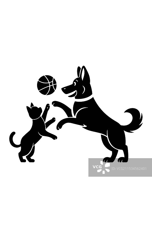 德国牧羊犬和法国斗牛犬猫图片素材