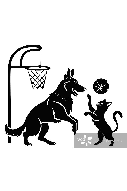 德国牧羊犬和法国斗牛犬猫图片素材