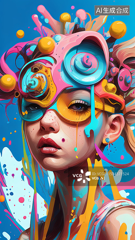 【AI数字艺术】3D卡通风格潮流狂欢大胆艺术彩绘少女图片素材