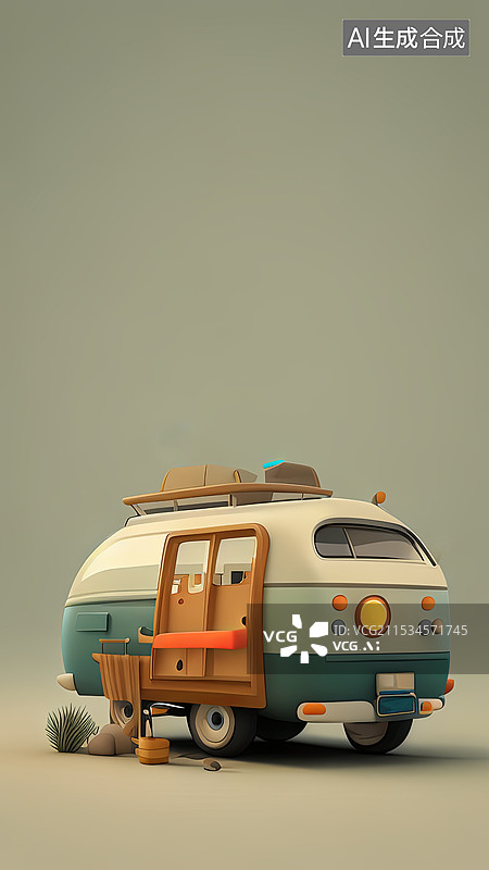 【AI数字艺术】手机壁纸风格3D卡通趣味旅行车图片素材