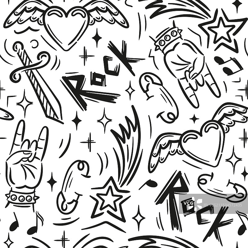 带有硬摇滚元素的无缝图案图片素材