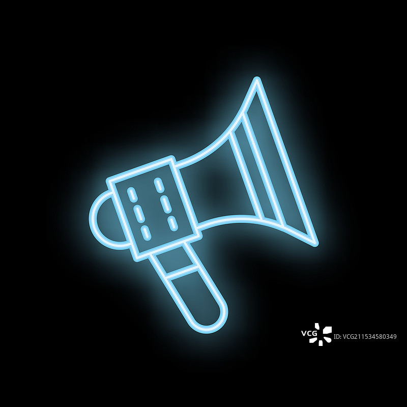 黑色背景上的霓虹蓝色扩音器发光图片素材