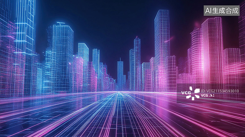【AI数字艺术】智慧城市科技粒子背景图片素材