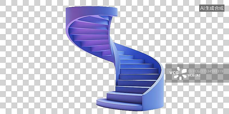 【AI数字艺术】3D蓝紫色渐变旋转楼梯阶梯透明插画设计元素素材图片素材