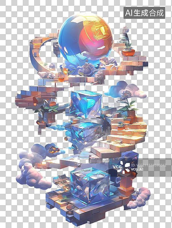 【AI数字艺术】旋转奇幻几何空间成功阶梯图片素材