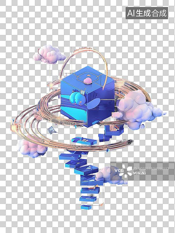 【AI数字艺术】旋转奇幻几何空间成功阶梯图片素材