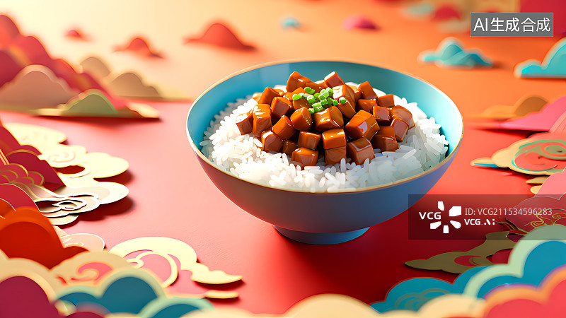 【AI数字艺术】卤肉饭三维插画图片素材