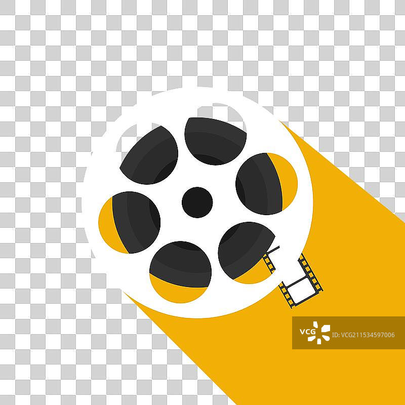 黄色背景上的电影胶卷图标，电影制作图片素材