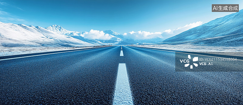 【AI数字艺术】雪山柏油路 汽车广告背景图片素材