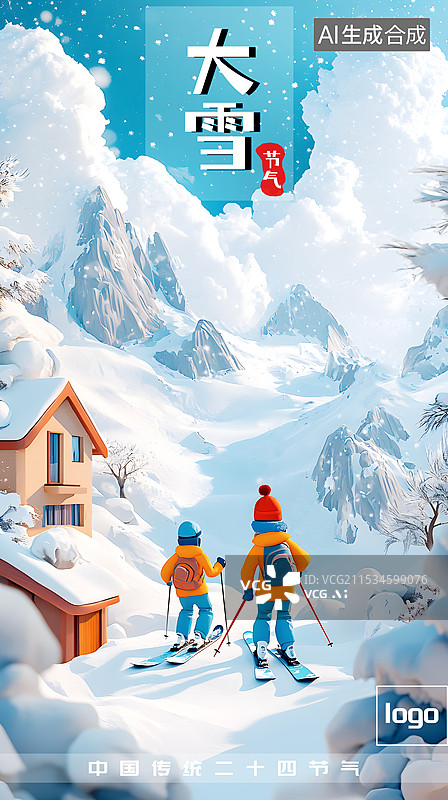 【AI数字艺术】AIGC：冰雪节冬季运动 大雪节气海报图片素材