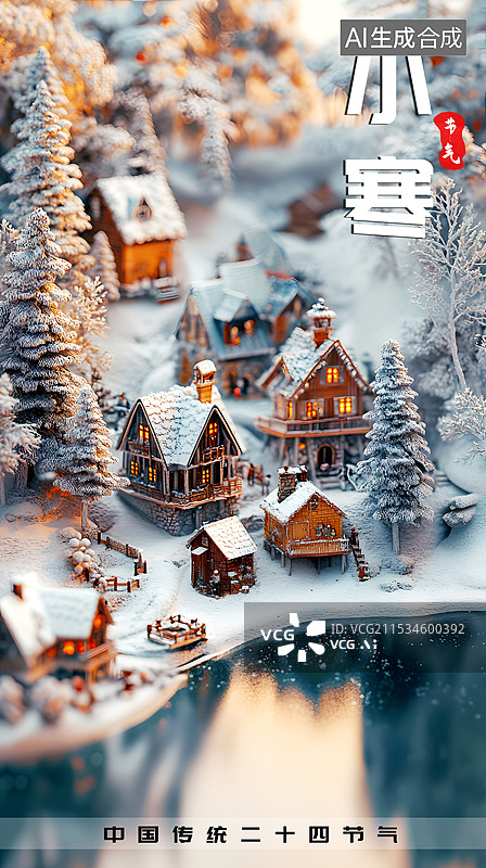 【AI数字艺术】AIGC：小寒节气海报 冬日户外风景场景雪景图片素材