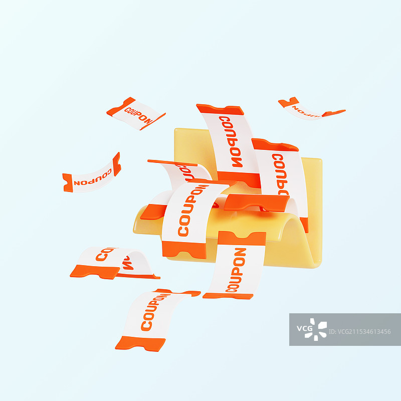 优惠券从文件夹中倾泻而出图片素材