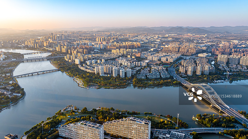 宁波江北庄桥天水片区、湾头大桥航拍图片素材