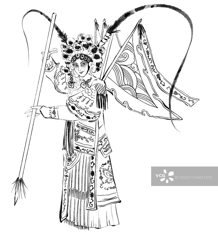 中国戏曲花旦武生青衣小生爱情故事人物线稿元素图片素材