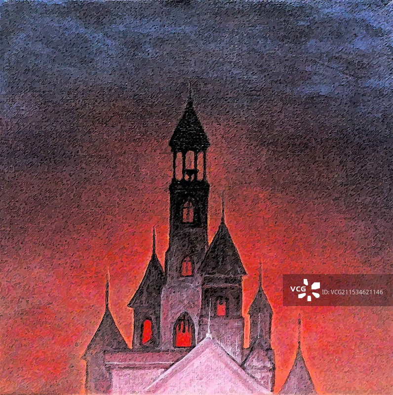 红色天空下的城堡图片素材