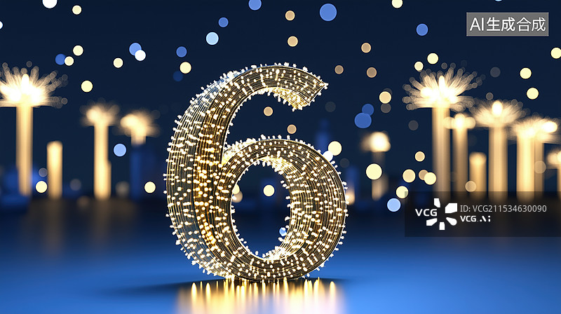 【AI数字艺术】闪耀的金色数字6图片素材