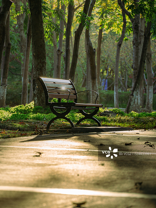 秋天公园里空荡荡的长凳图片素材