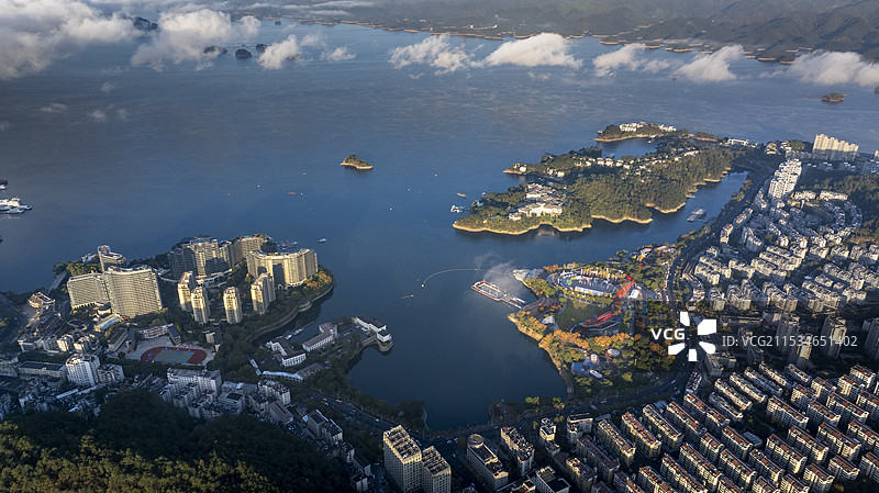 杭州千岛湖日出云海淳安市区图片素材