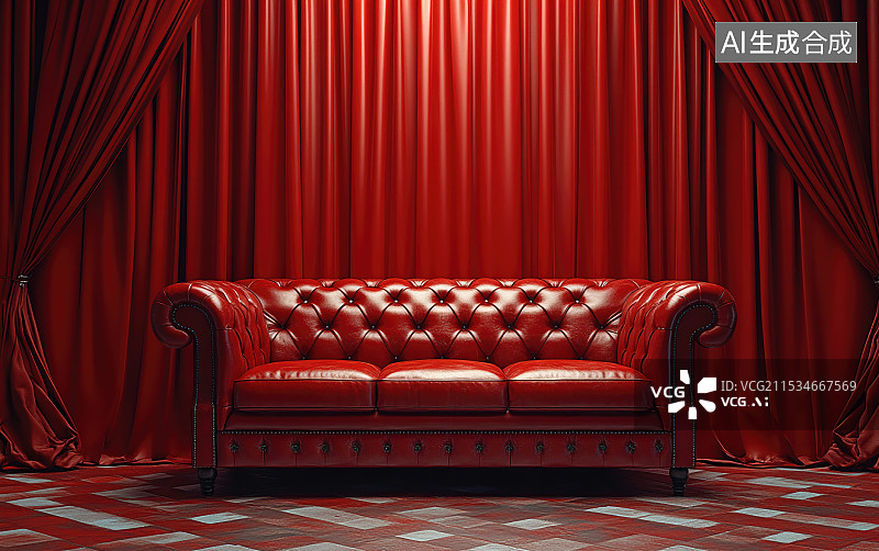 【AI数字艺术】带红色沙发的剧院舞台图片素材
