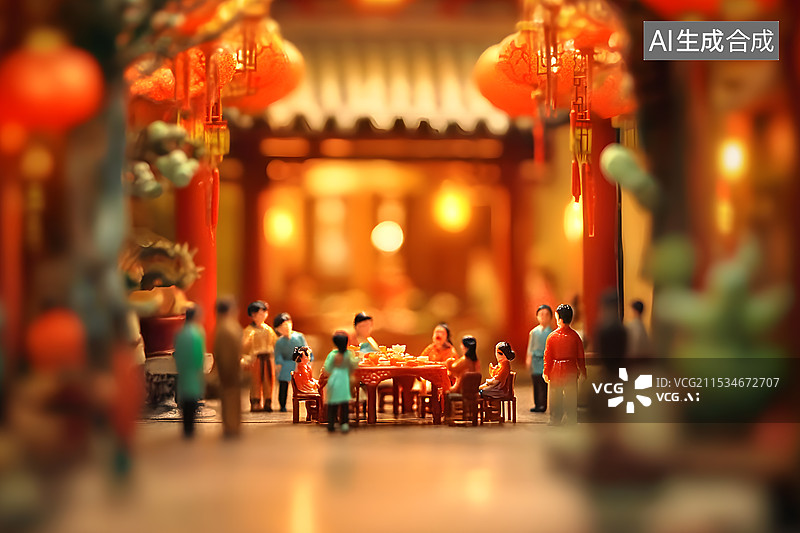 【AI数字艺术】中国风古建筑过年年夜饭图片素材