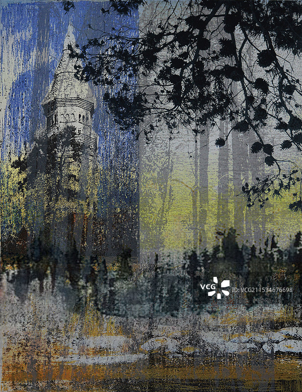 《.津门境象之三盘暮雨》丝网图片素材