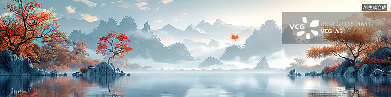 【AI数字艺术】国风山水背景图片素材