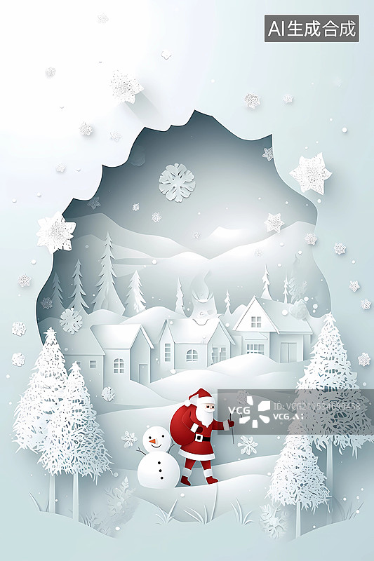 【AI数字艺术】ai-立体剪纸艺术-圣诞节插画-圣诞老人图片素材